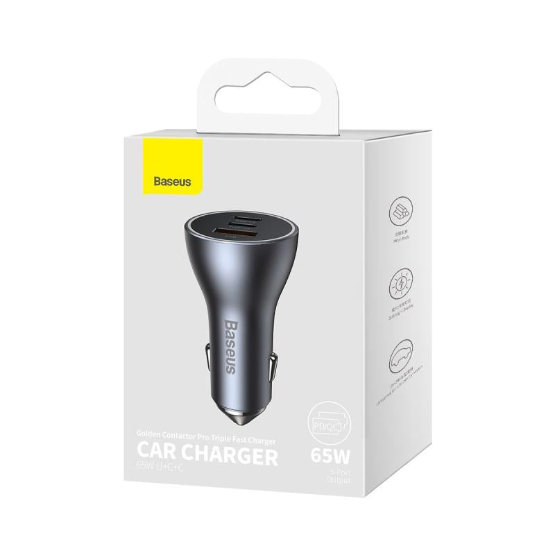 Baseus Lader til cigarstik 65w 3.port sort