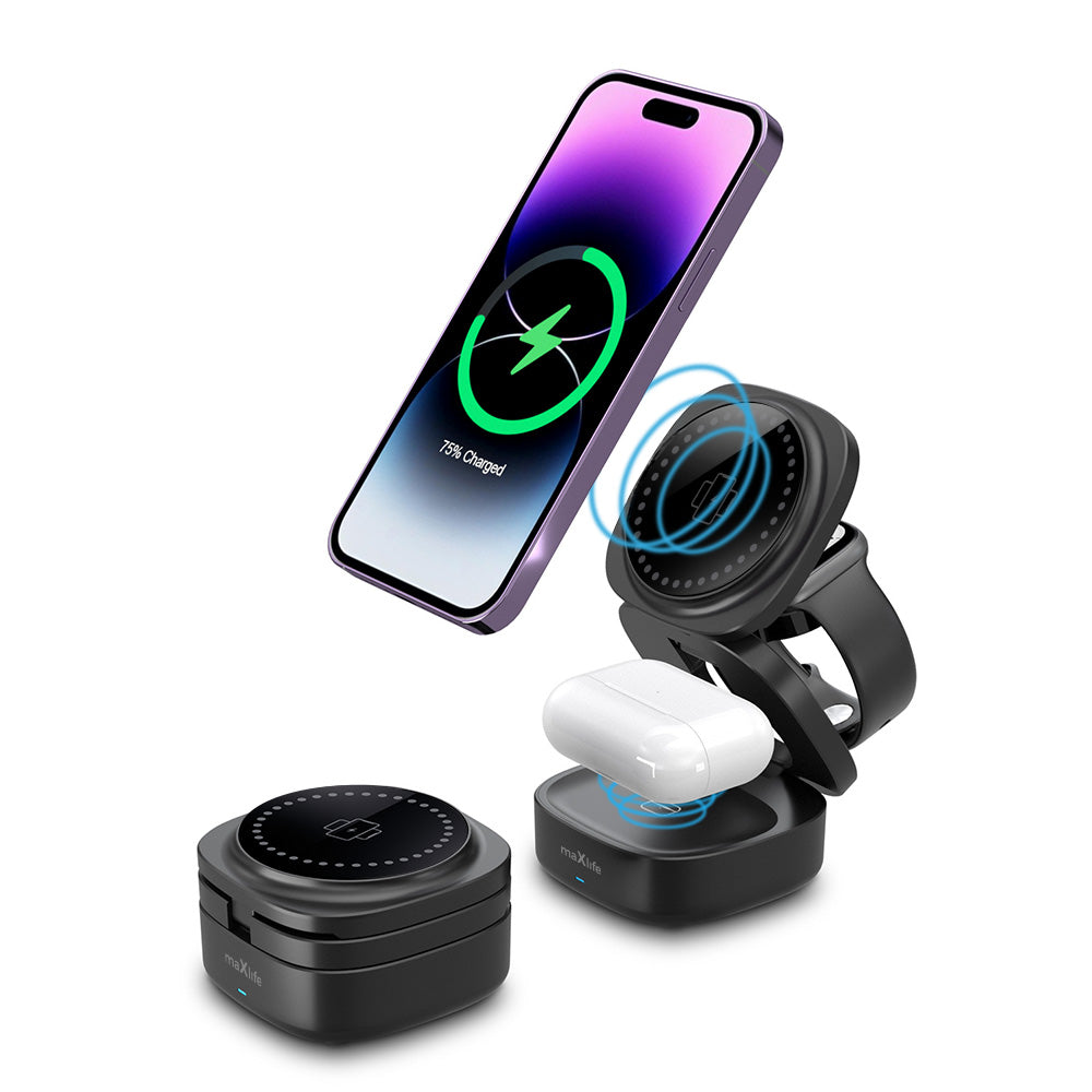 MaXlife Trådløse Oplader 3IEn Magnetisk  sort   MXWC-06
