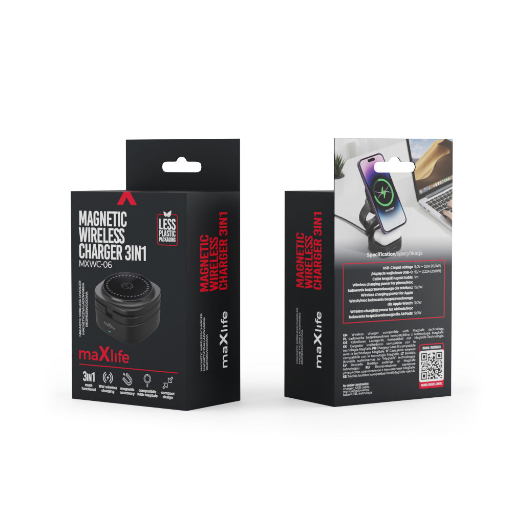 MaXlife Trådløse Oplader 3IEn Magnetisk  sort   MXWC-06