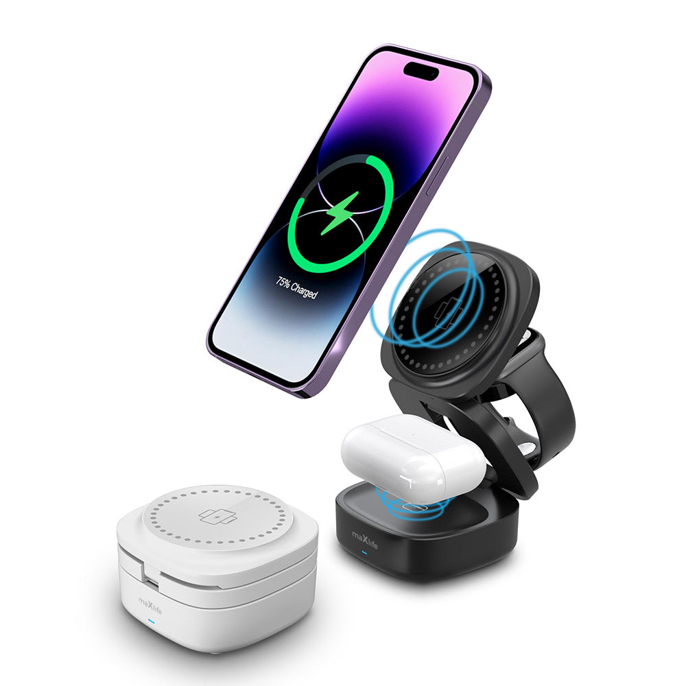 MaXlife Trådløse Oplader 3IEn Magnetisk  Hvid   MXWC-06