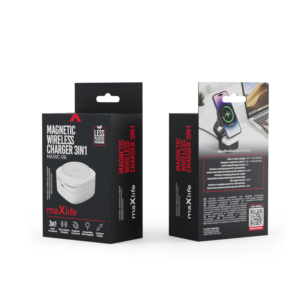 MaXlife Trådløse Oplader 3IEn Magnetisk  Hvid   MXWC-06