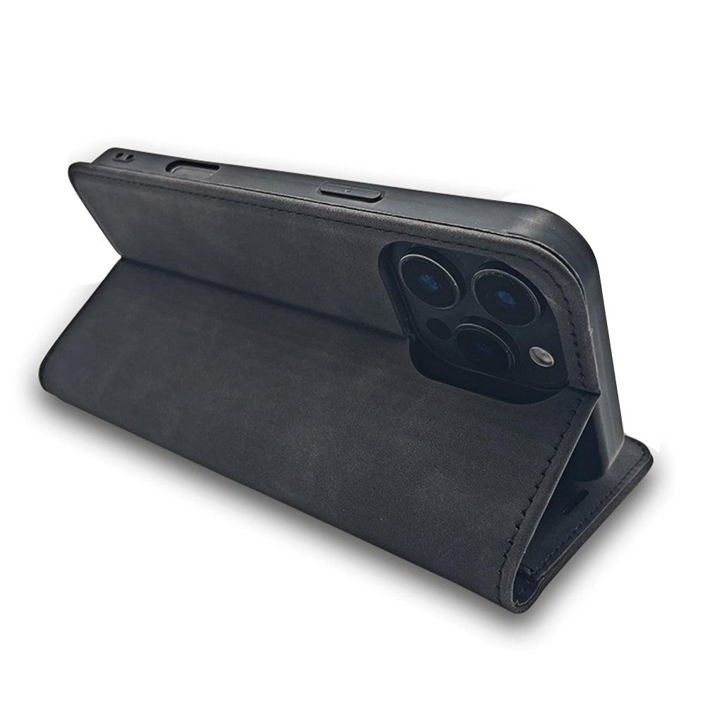 iPhone 13 Læder Wallet Flip Cover Smart Suede velvet – Sort