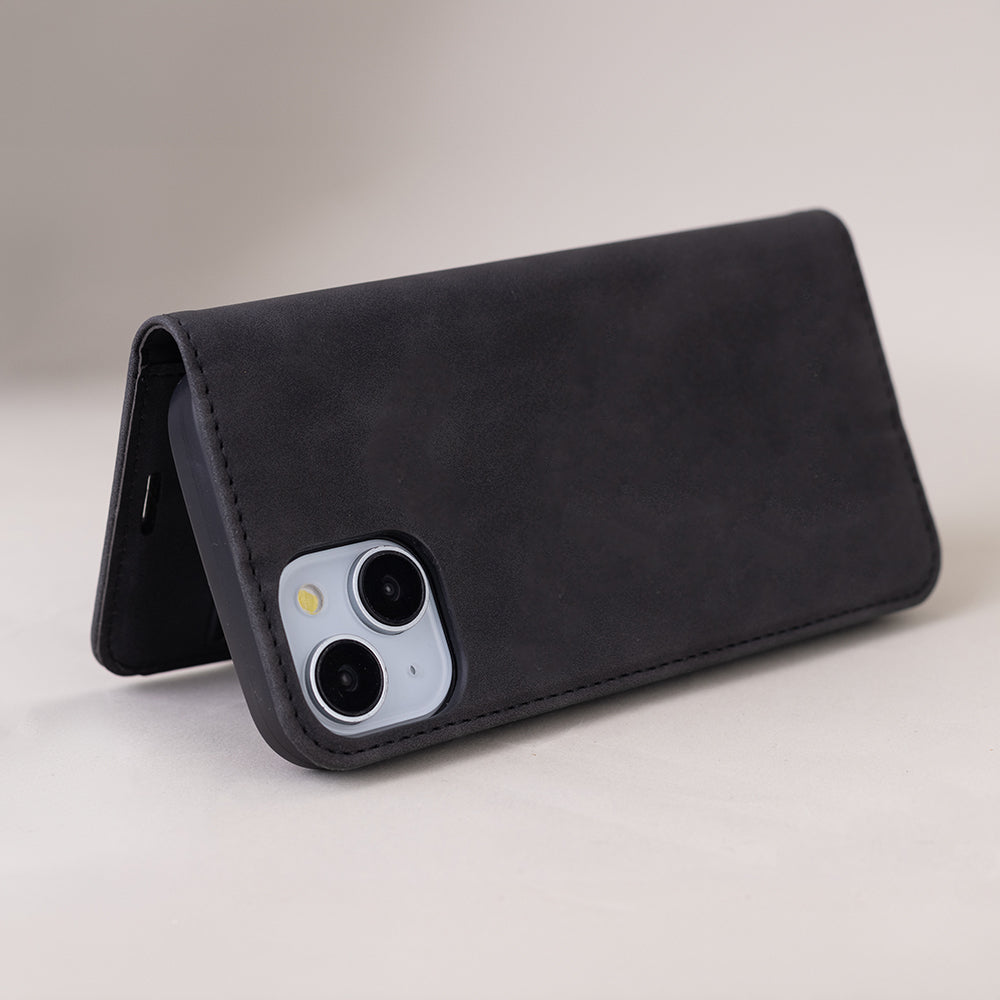 iPhone 13 Læder Wallet Flip Cover Smart Suede velvet – Sort