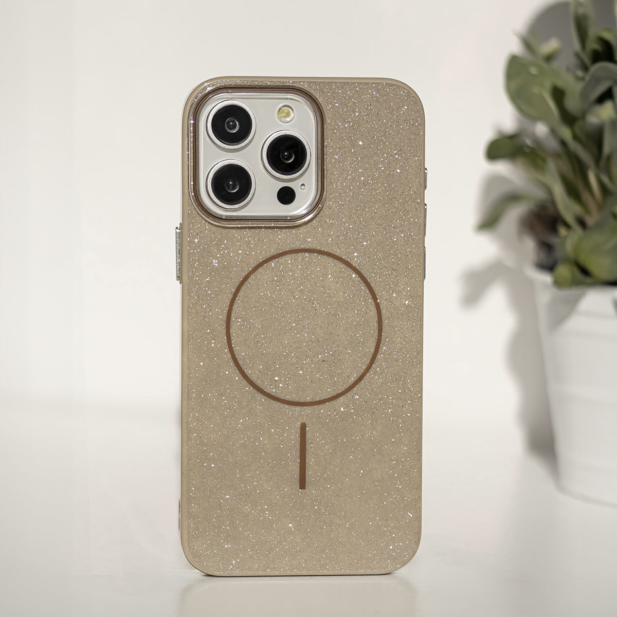 iPhone 15 Cover Glitter Thin Mag Glitter Thin – Brun - billede 2
