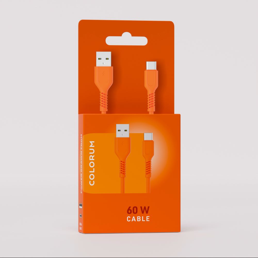 COLORUM Kabel  USB-A   USB-C  1,8Mtr. 60Watt. Orange