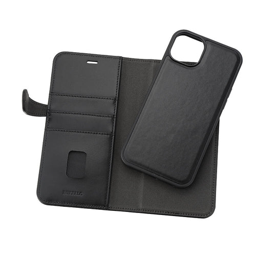 iPhone 15 Plus Læder Cover med kortholder 2in1 3 Magserie – Sort – Buffalo