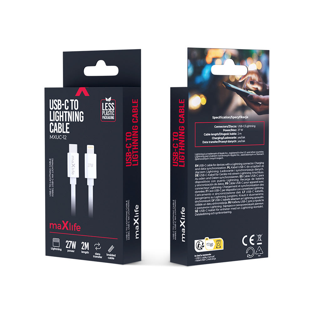 Kabel USBC / Lightning 2m  27W hvid