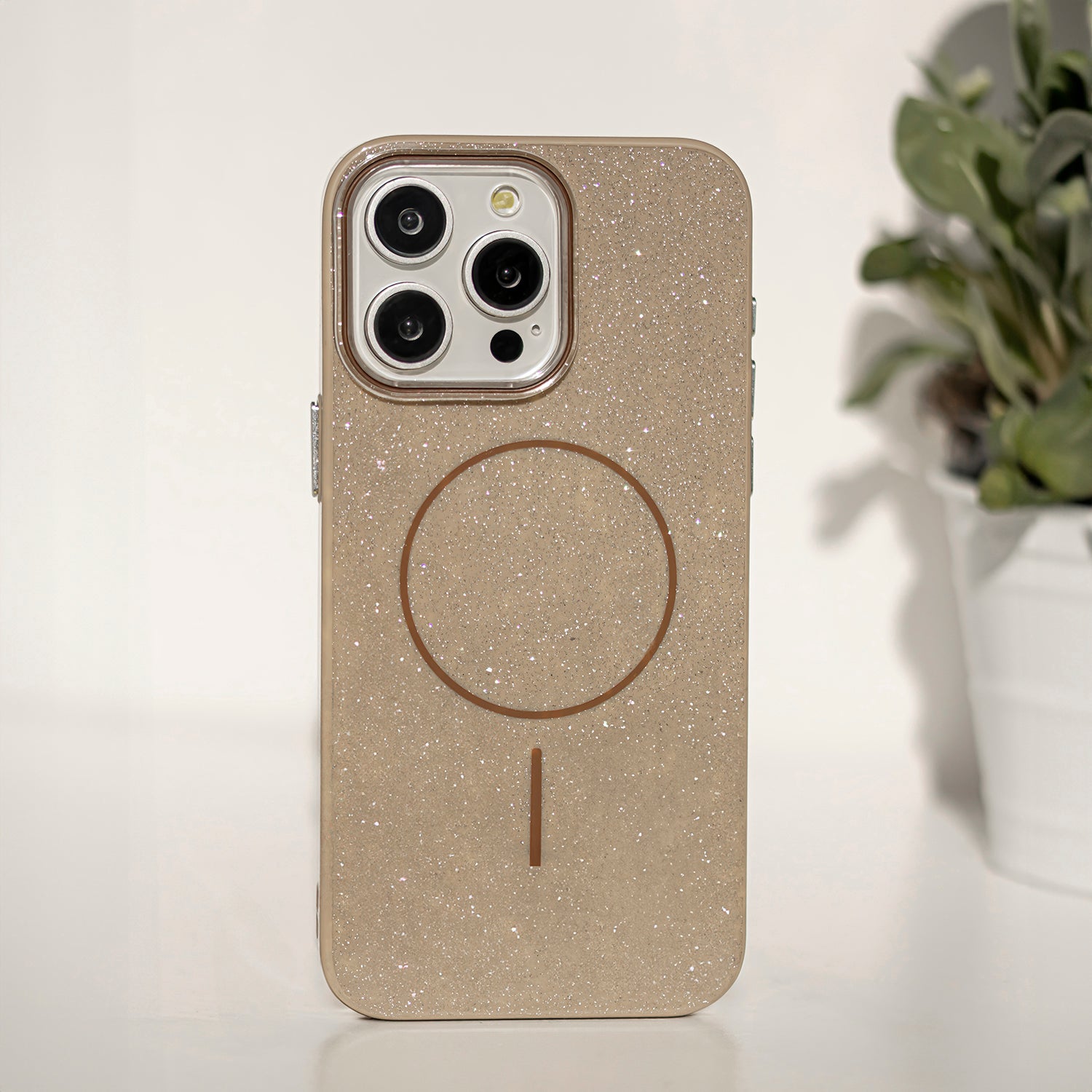 iPhone 15 Pro MagSafe Cover Glitter Thin Mag Glitter Thin – Brun