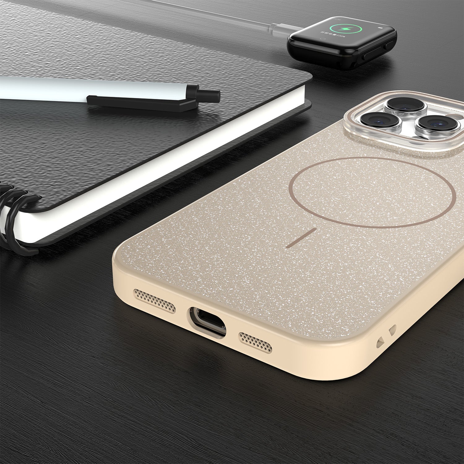 iPhone 15 Pro MagSafe Cover Glitter Thin Mag Glitter Thin – Brun
