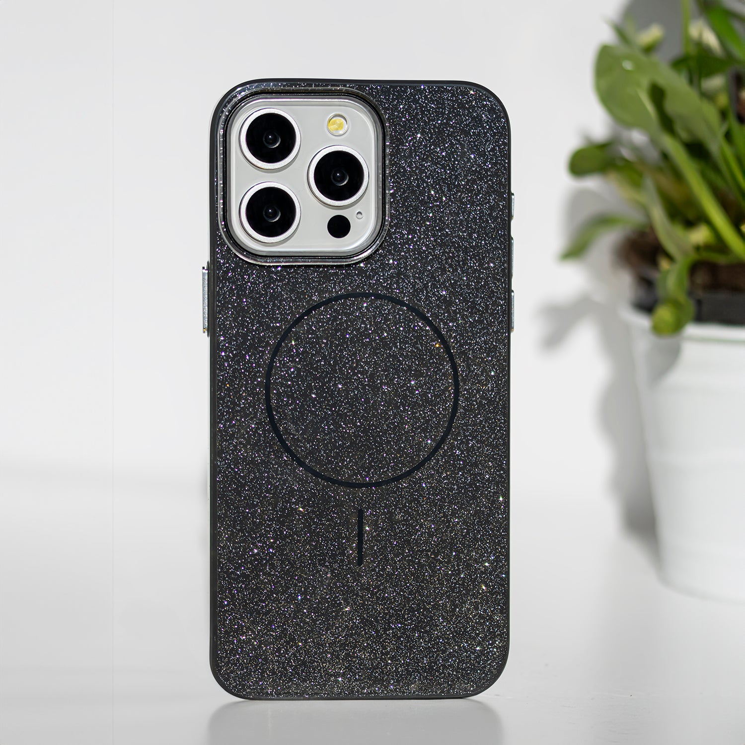 iPhone 15 Pro MagSafe Cover Glitter Thin Mag Glitter Thin – Sort
