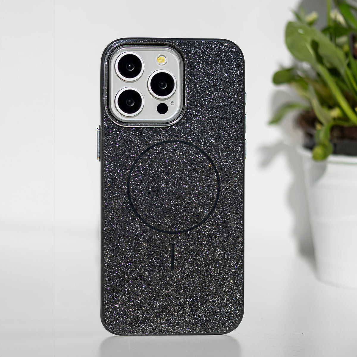 iPhone 15 Pro MagSafe Cover Glitter Thin Mag Glitter Thin – Sort