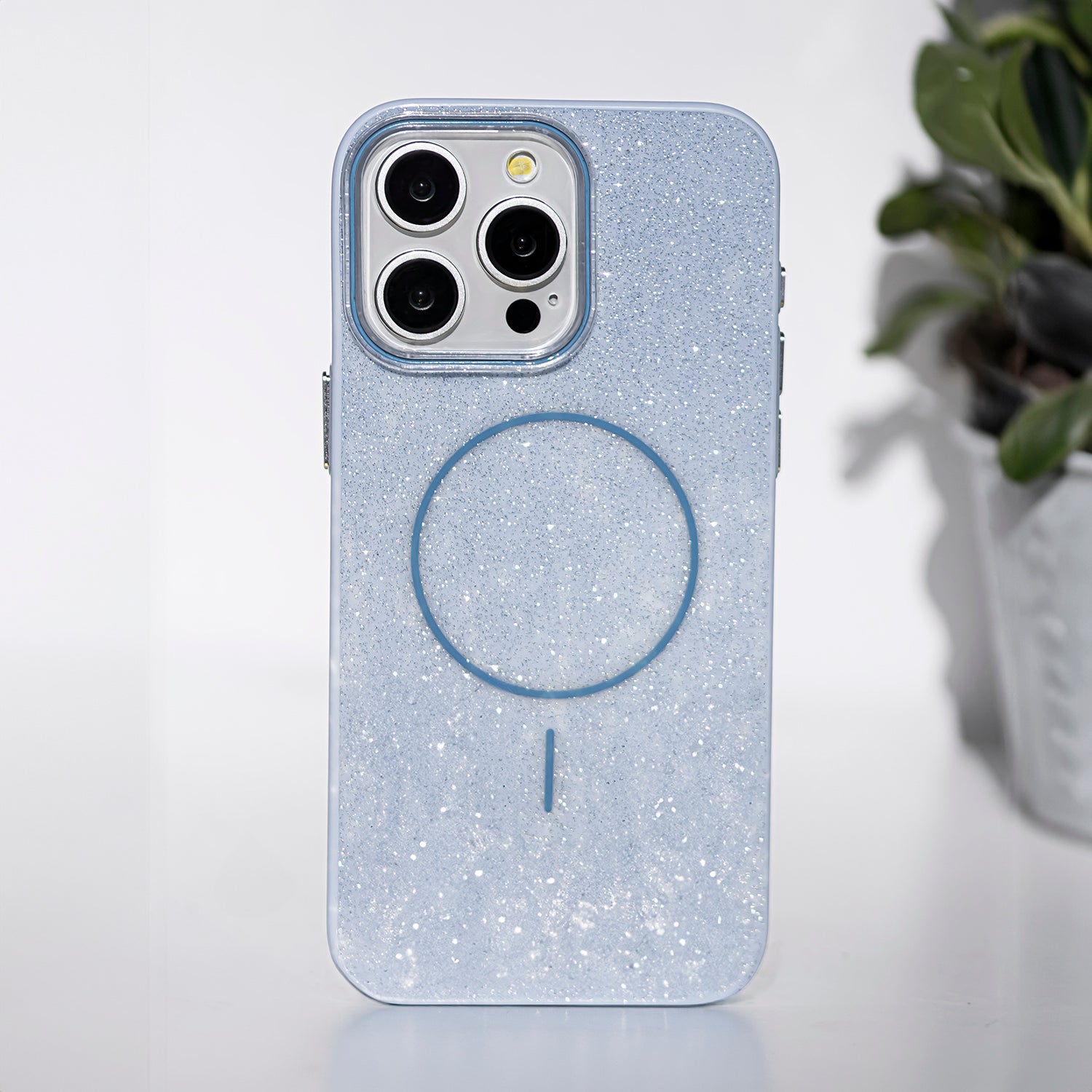 iPhone 15 Pro MagSafe Cover Glitter Thin Mag Glitter Thin – Blå