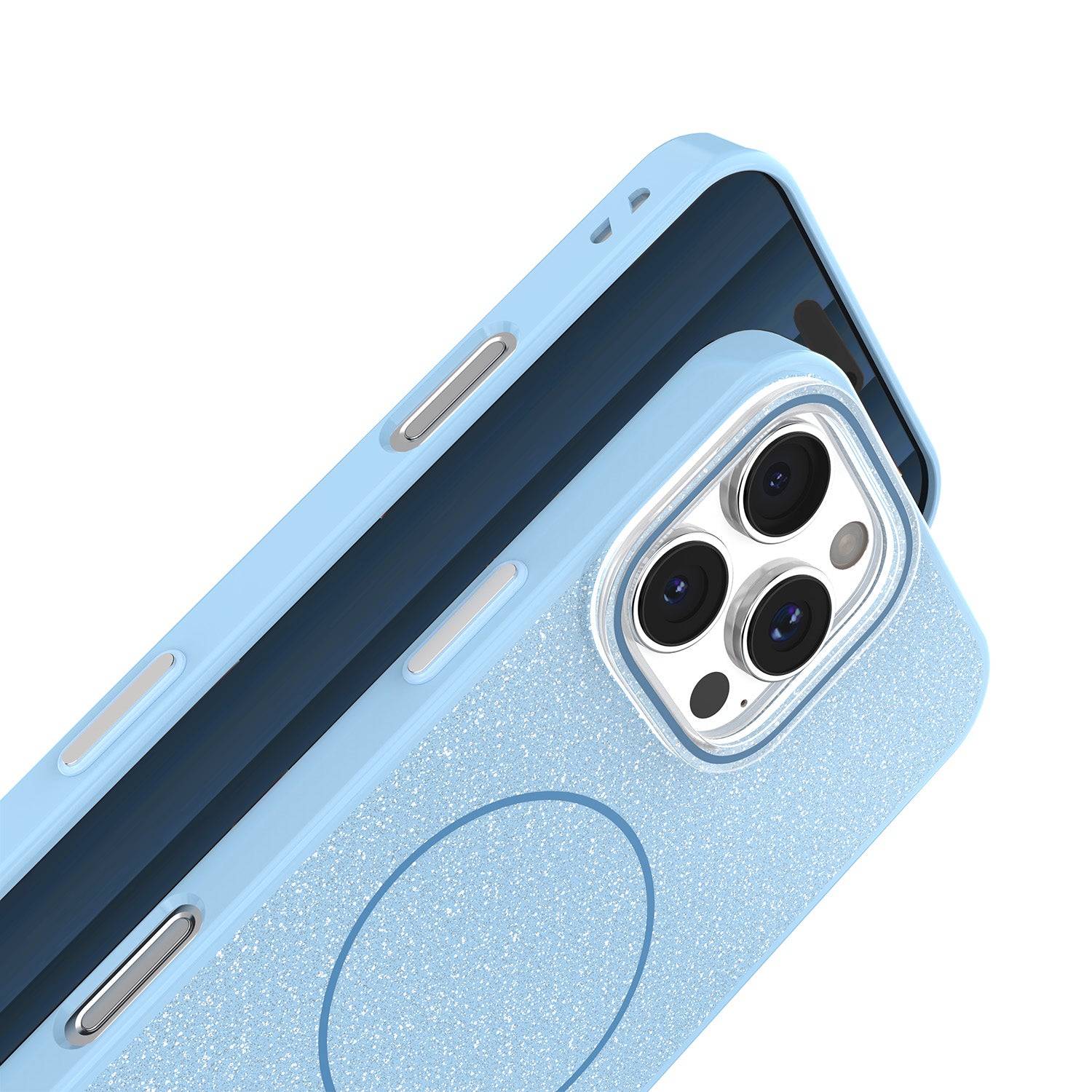iPhone 15 Pro MagSafe Cover Glitter Thin Mag Glitter Thin – Blå