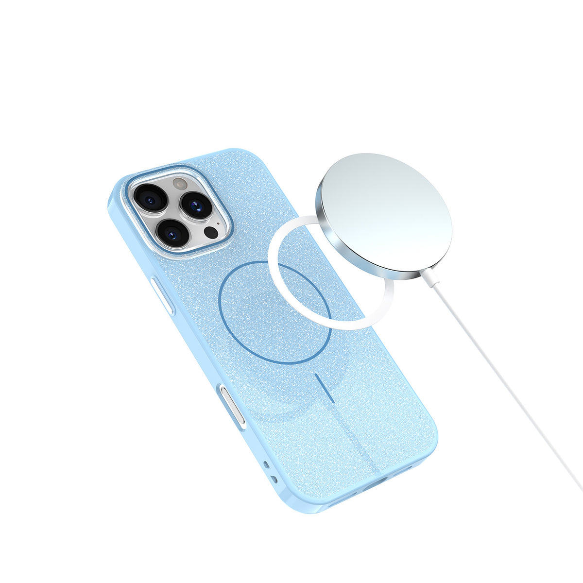 iPhone 15 Pro MagSafe Cover Glitter Thin Mag Glitter Thin – Blå