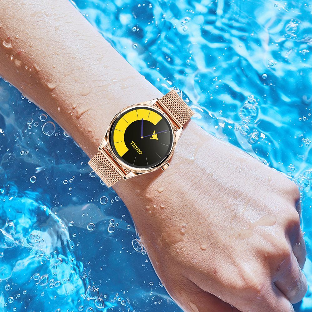 Smartwatch TITMO O-170 (AMOLED, bluetooth call, stainless steal gold mesh strap) gold