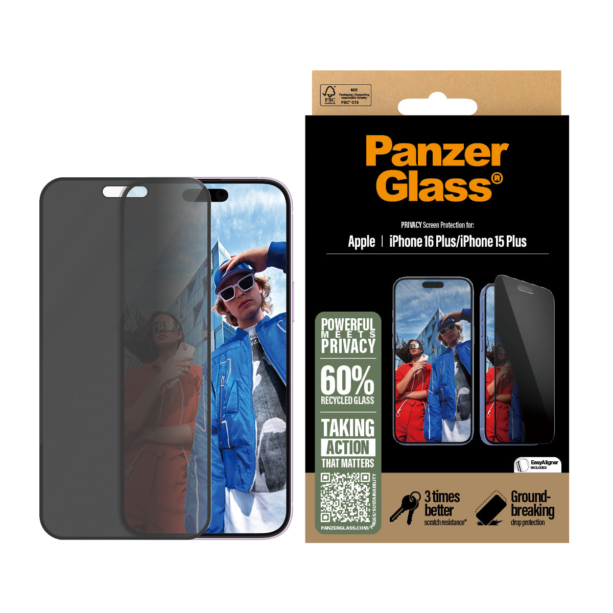 PanzerGlass iPhone 15 Plus 16plus UWF Privacy wA - EOL - billede 2