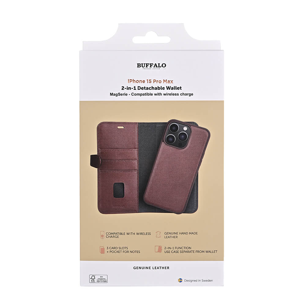iPhone 15 Pro Max Læder Cover 2i1 – Brun – Buffalo - billede 2