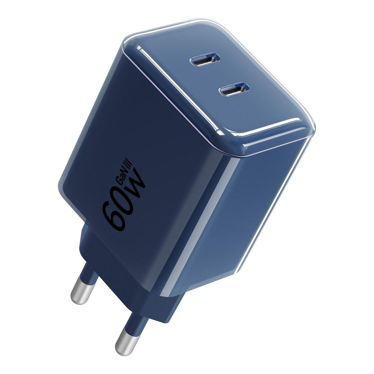 Phone charger Forcell F-Energy GaN III Crystal Color 2x USB C AVS SSFC3.0 60W + silicone cable USB C to USB C VT-60 dark blue - billede 2
