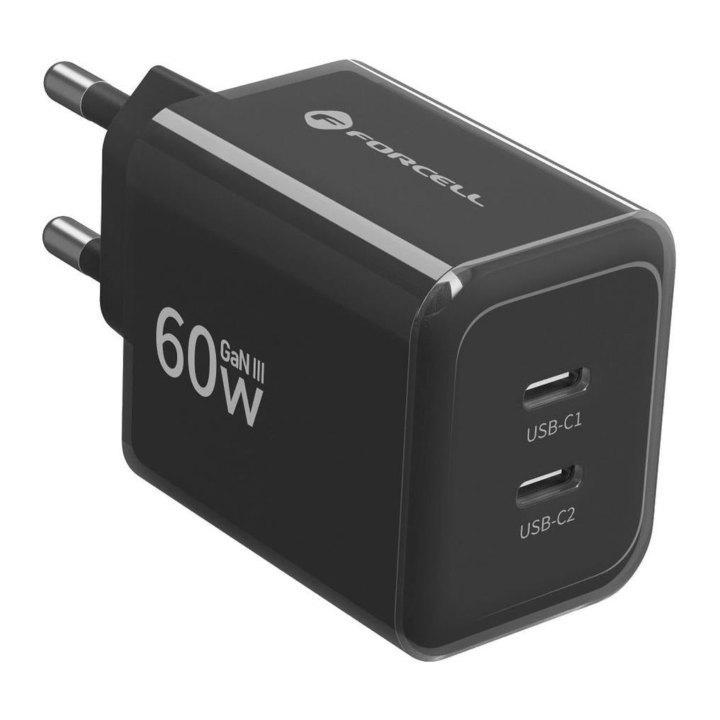 Forcell F-Energy Oplader GaN III Crystal Color 2x USB C AVS SSFC3.0 60W + silicone cable USB C to USB C VT-60 black - billede 2