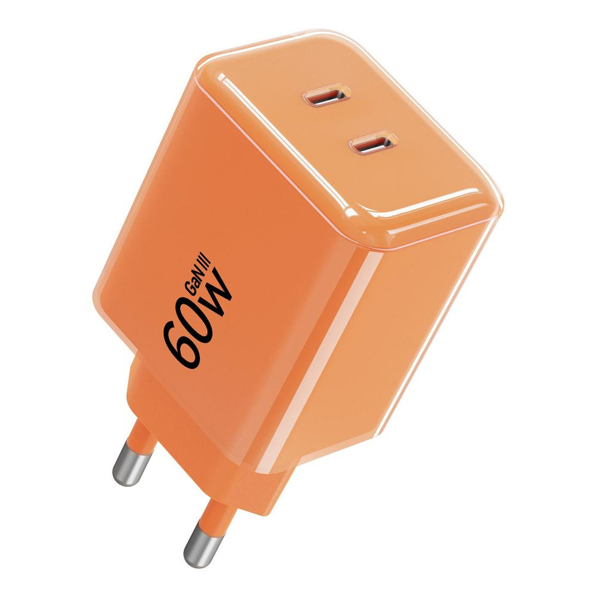 Phone charger Forcell F-Energy GaN III Crystal Color 2x USB C AVS SSFC3.0 60W + silicone cable USB C to USB C VT-60 orange - billede 2