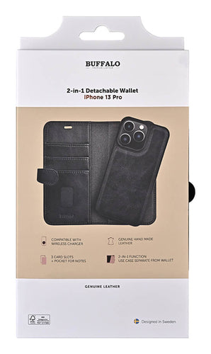 iPhone 13 Pro Læder Wallet Flip Cover – Sort – Buffalo