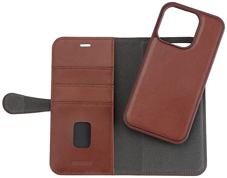 iPhone 15 Pro Læder Cover med kortholder 2in1 3 Magserie – Brun – Buffalo