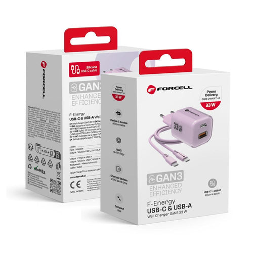 Oplader 33W USBC/USBA Violet