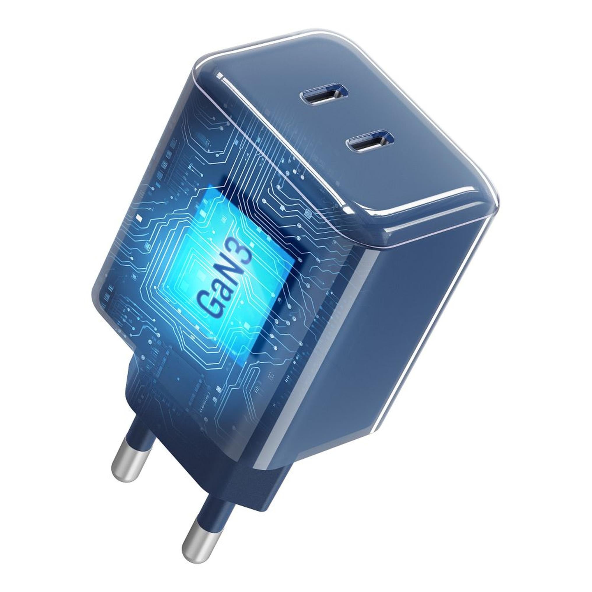Phone charger Forcell F-Energy GaN III Crystal Color 2x USB C AVS SSFC3.0 60W + silicone cable USB C to USB C VT-60 dark blue - billede 3