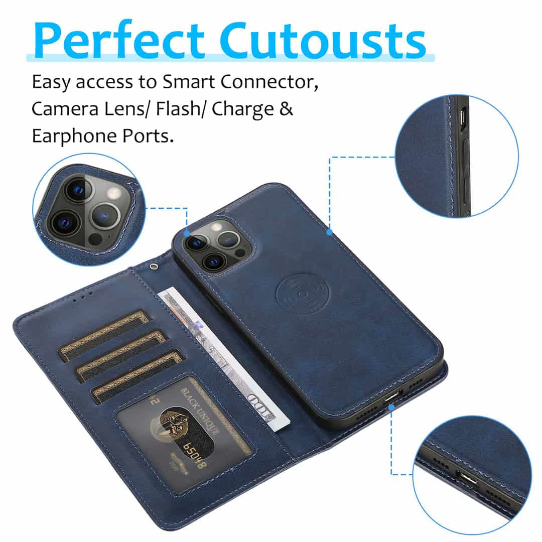 iPhone 13 Pro Wallet Flip Cover bagside – Blå