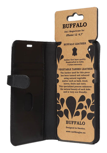 iPhone 12 Pro Max Læder Wallet Flip Cover – Sort – Buffalo