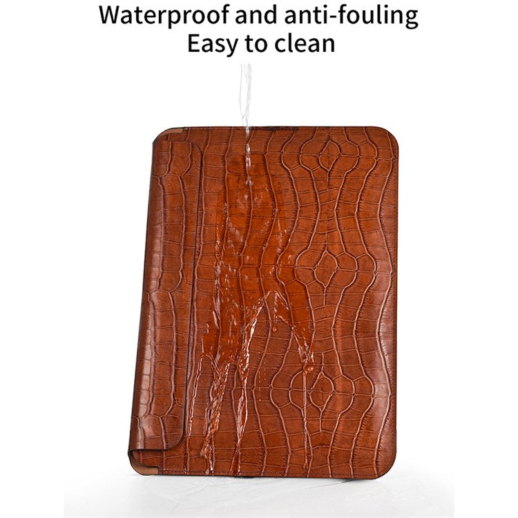 WIWU 13.3 inch Laptop Bag Magnetic Closure Genuine Leather Storage Pouch Multifunction Crocodile Texture Mouse Pad Notebook Computer Sleeve - Brown - produktbillede 4