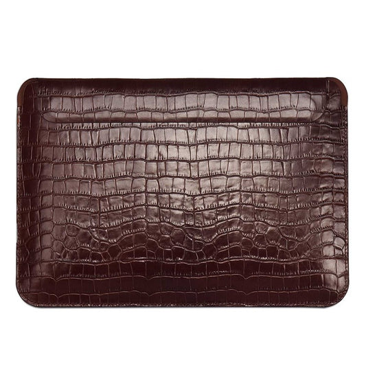 WIWU 13.3 inch Laptop Bag Magnetic Closure Genuine Leather Storage Pouch Multifunction Crocodile Texture Mouse Pad Notebook Computer Sleeve - Coffee - produktbillede 1