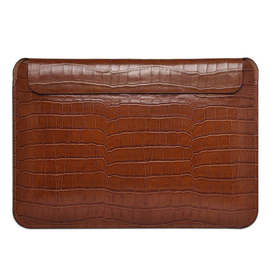 WIWU 16.2 inch Notebook Computer Pouch for MacBook Pro 2021 Crocodile Texture Genuine Leather Multifunction Mouse Pad - Brown - produktbillede 1
