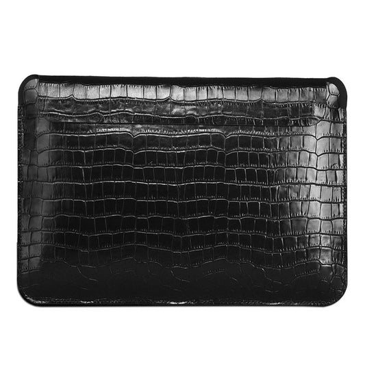 WIWU 16.2 inch Notebook Computer Pouch for MacBook Pro 2021 Crocodile Texture Genuine Leather Multifunction Mouse Pad - Black - produktbillede 1