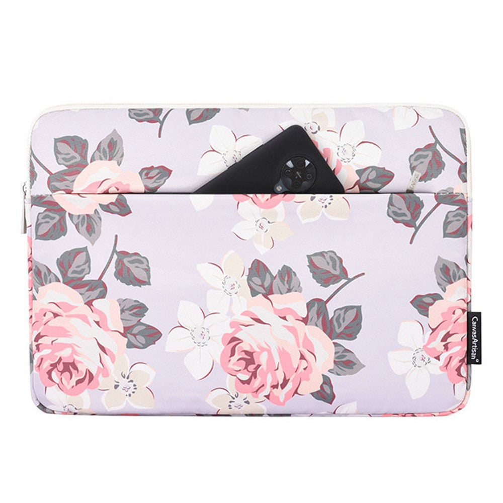 CANVASARTISAN H40-11 Shockproof Carrying Case for 14-inch Laptops Portable Storage Bag Rose Pattern Printed Sleeve Bag with Outer Pouch - Grey - produktbillede 1