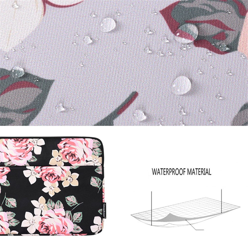 CANVASARTISAN H40-11 Shockproof Carrying Case for 14-inch Laptops Portable Storage Bag Rose Pattern Printed Sleeve Bag with Outer Pouch - Grey - produktbillede 3