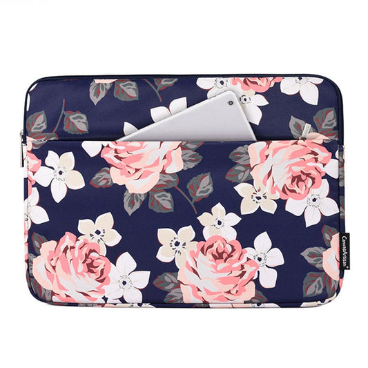 CANVASARTISAN H40-11 Shockproof Carrying Case for 14-inch Laptops Portable Storage Bag Rose Pattern Printed Sleeve Bag with Outer Pouch - Blue - produktbillede 1