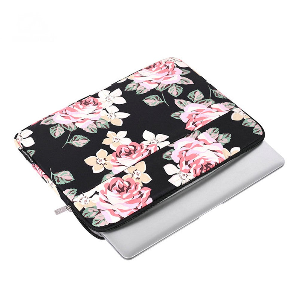 CANVASARTISAN H40-11 Shockproof Carrying Case for 14-inch Laptops Portable Storage Bag Rose Pattern Printed Sleeve Bag with Outer Pouch - Blue - produktbillede 2