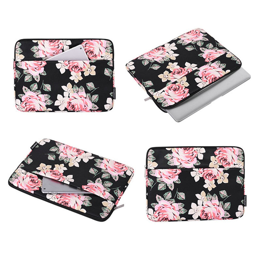 CANVASARTISAN H40-11 Shockproof Carrying Case for 14-inch Laptops Portable Storage Bag Rose Pattern Printed Sleeve Bag with Outer Pouch - Blue - produktbillede 5