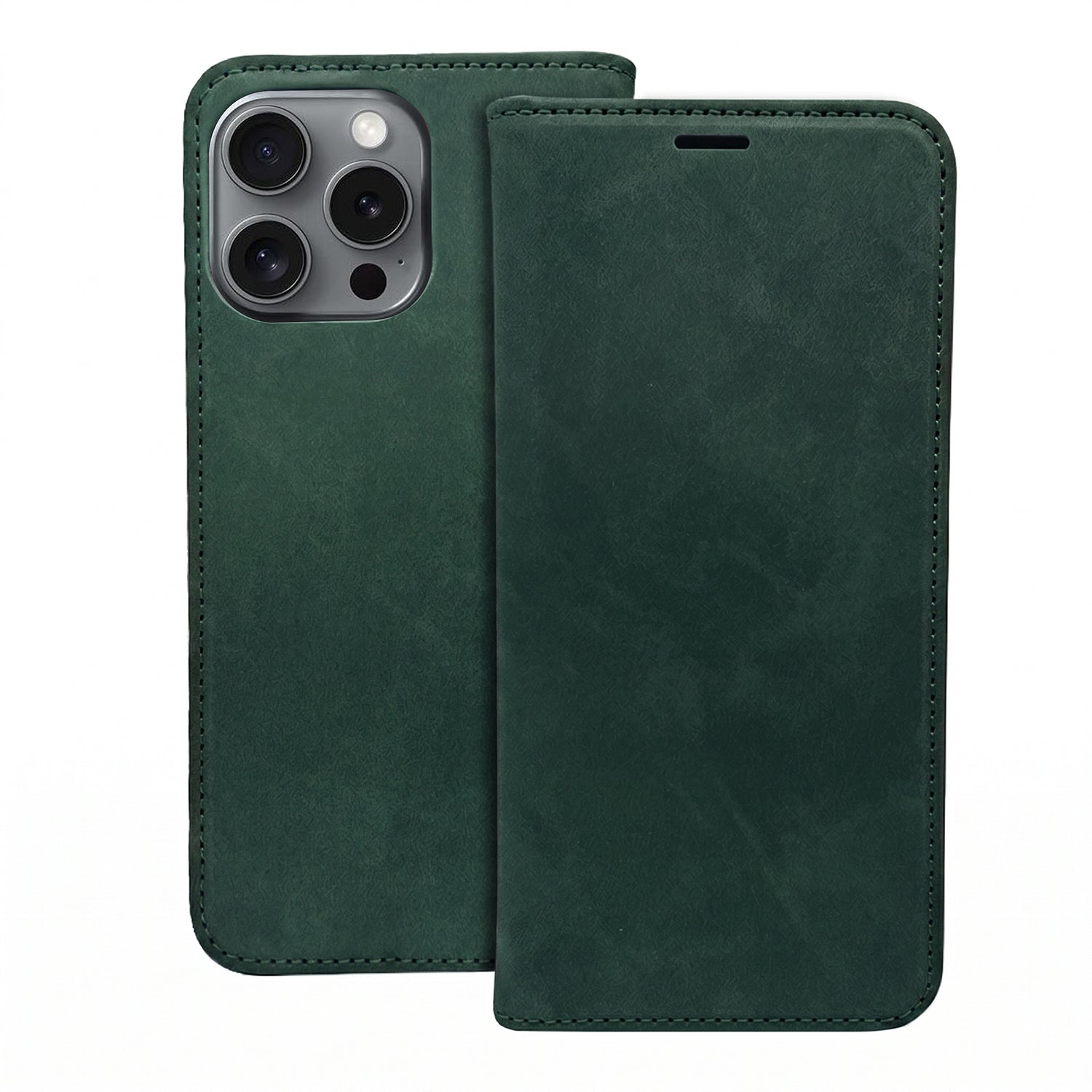 iPhone 15 Wallet Flip Cover Smart Suede – Grøn