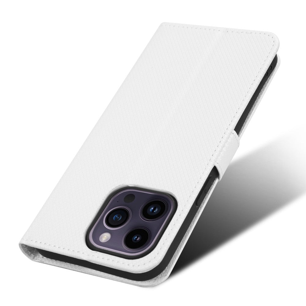 iPhone 14 Pro Max Læder Wallet Flip Cover Stand Diamond Texture Shockproof – Hvid - produktbillede 6
