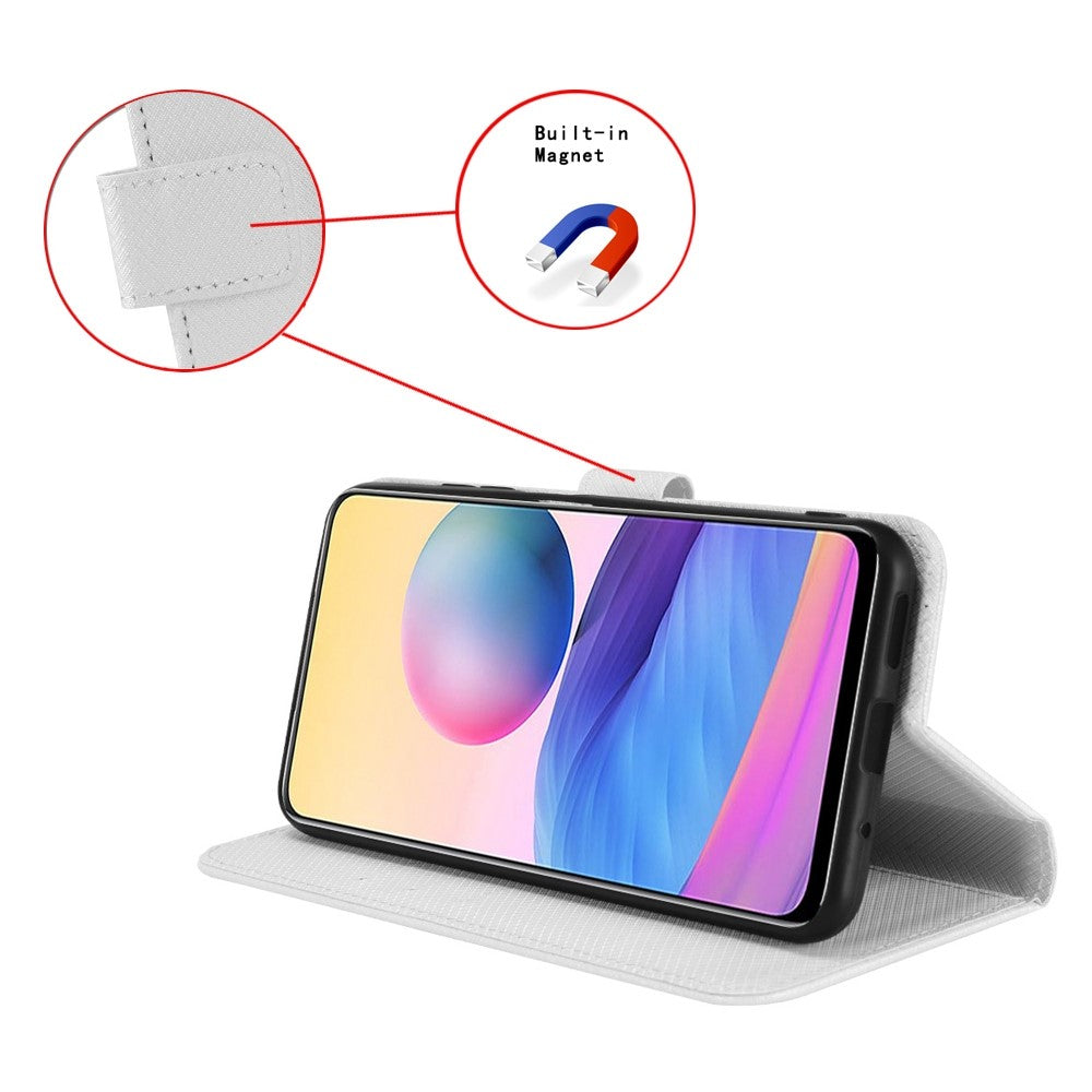 iPhone 14 Læder Wallet Flip Cover Stand Shock Anti scratch Diamond Texture Absorption – Hvid - produktbillede 4