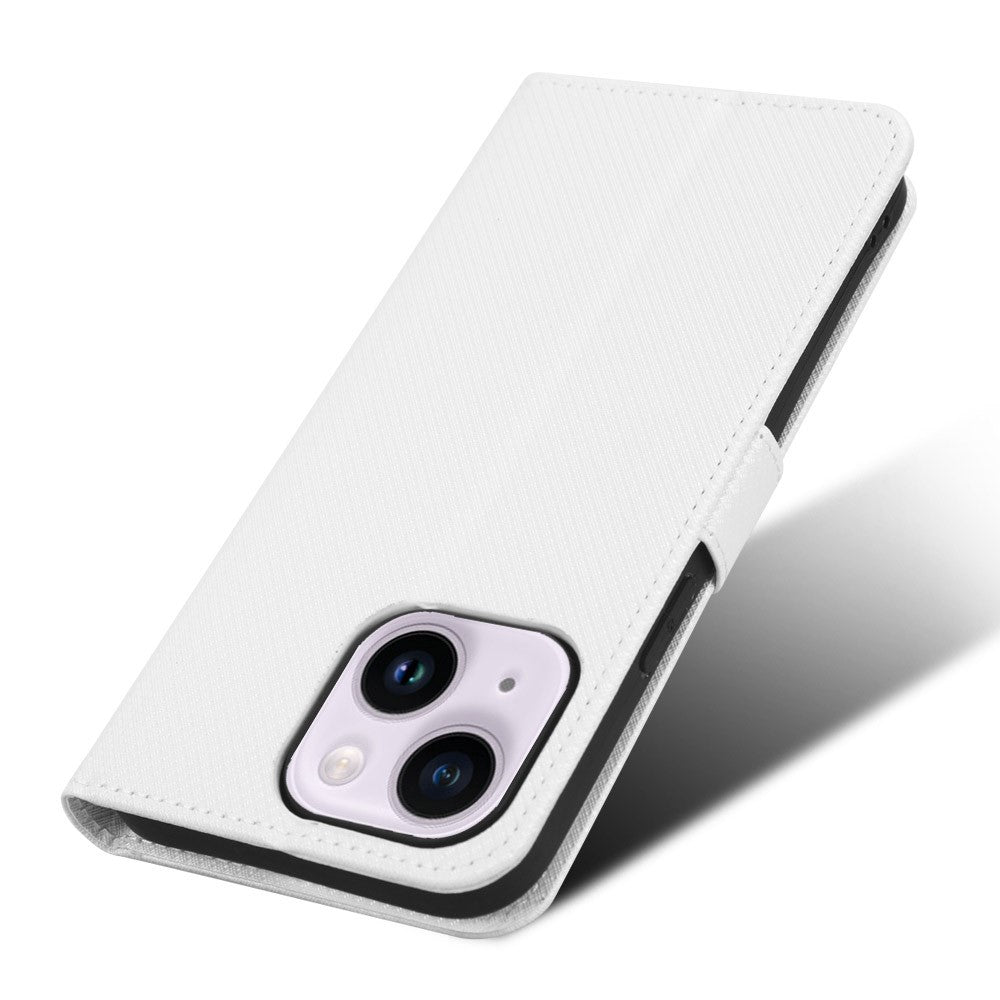 iPhone 14 Læder Wallet Flip Cover Stand Shock Anti scratch Diamond Texture Absorption – Hvid - produktbillede 6