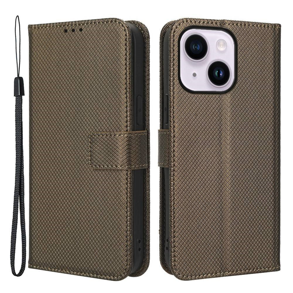 iPhone 14/14 Max Læder Wallet Flip Cover Stand Full Protection Diamond Texture Shockproof – Brun - produktbillede 1