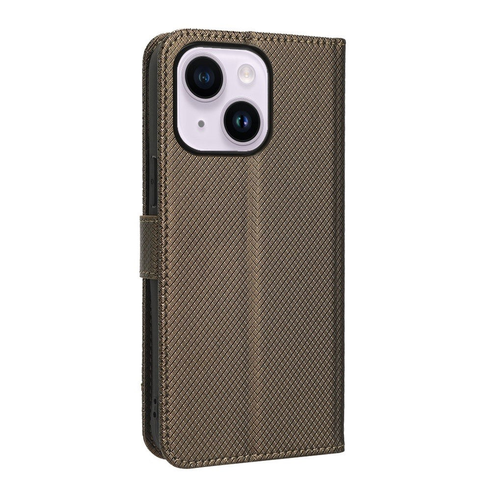 iPhone 14/14 Max Læder Wallet Flip Cover Stand Full Protection Diamond Texture Shockproof – Brun - produktbillede 9