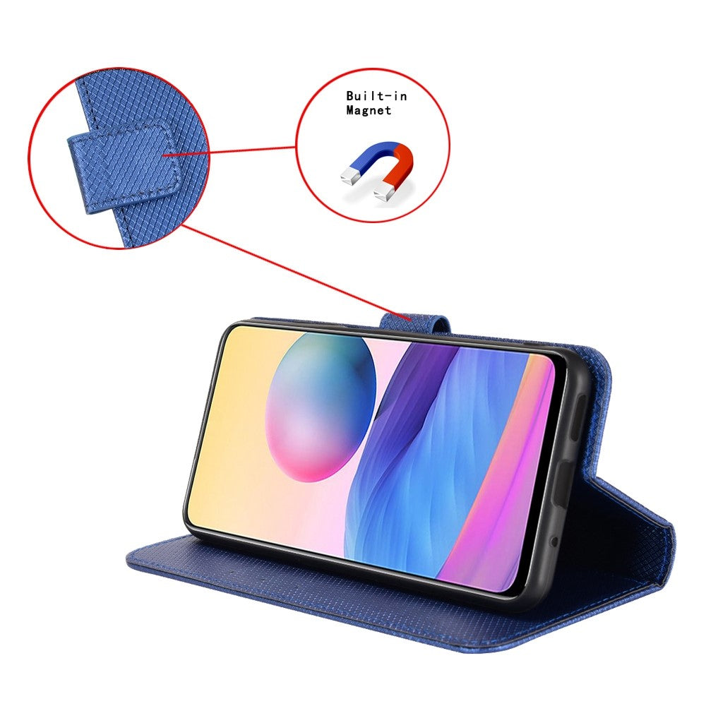 iPhone 14/14 Max Læder Wallet Flip Cover Stand Full Protection Diamond Texture Shockproof – Blå - produktbillede 4