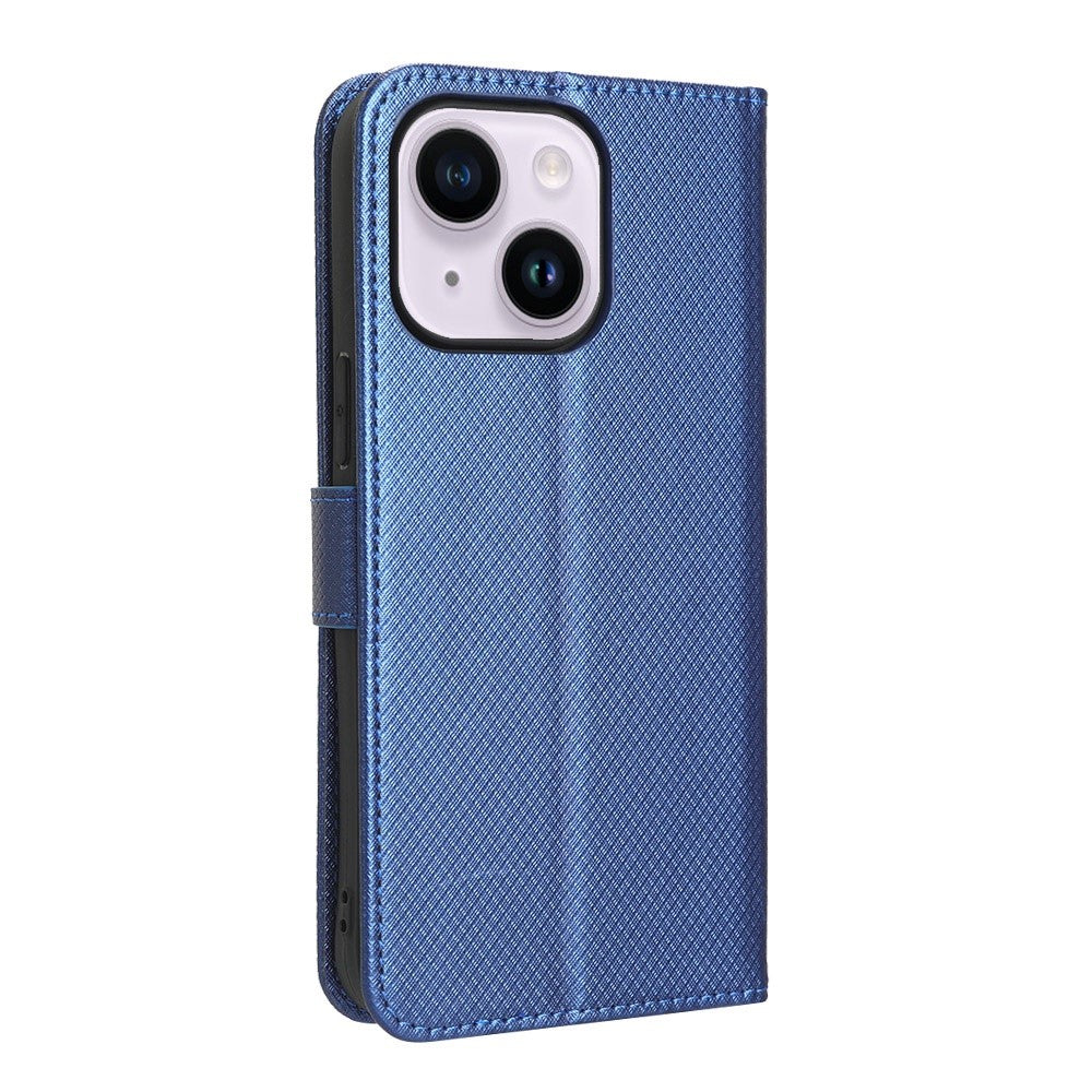 iPhone 14/14 Max Læder Wallet Flip Cover Stand Full Protection Diamond Texture Shockproof – Blå - produktbillede 9