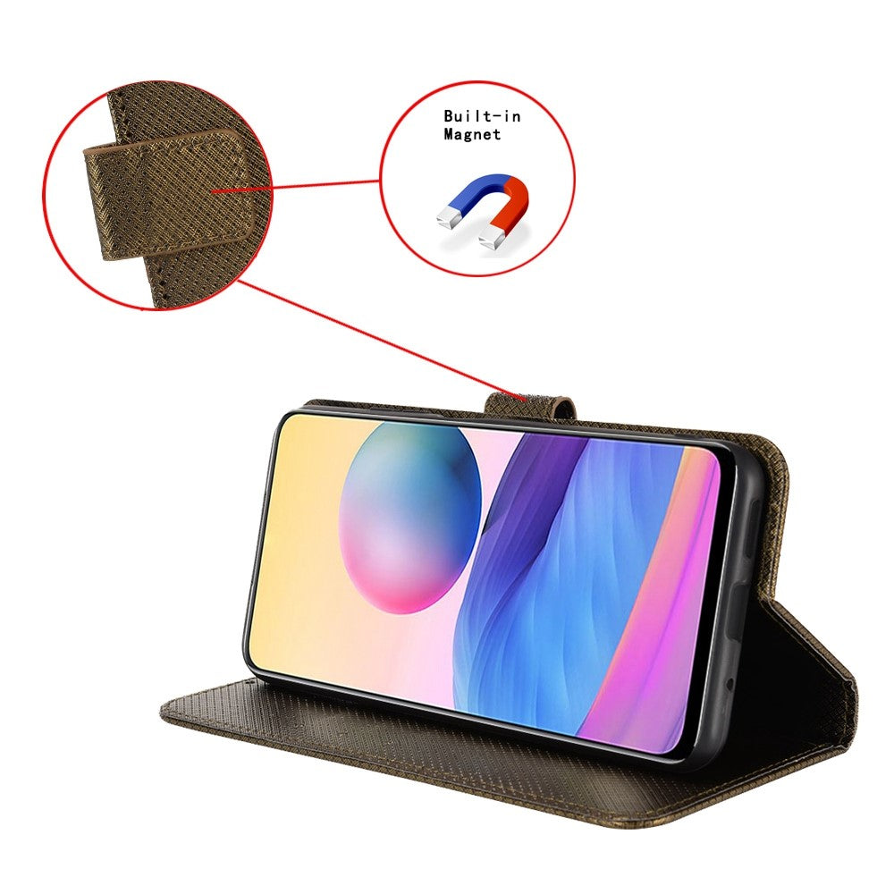 iPhone 14 Pro Læder Wallet Flip Cover Stand Anti scratch Diamond Texture Drop proof – Brun - produktbillede 4