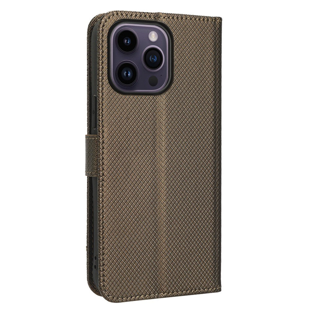 iPhone 14 Pro Læder Wallet Flip Cover Stand Anti scratch Diamond Texture Drop proof – Brun - produktbillede 9