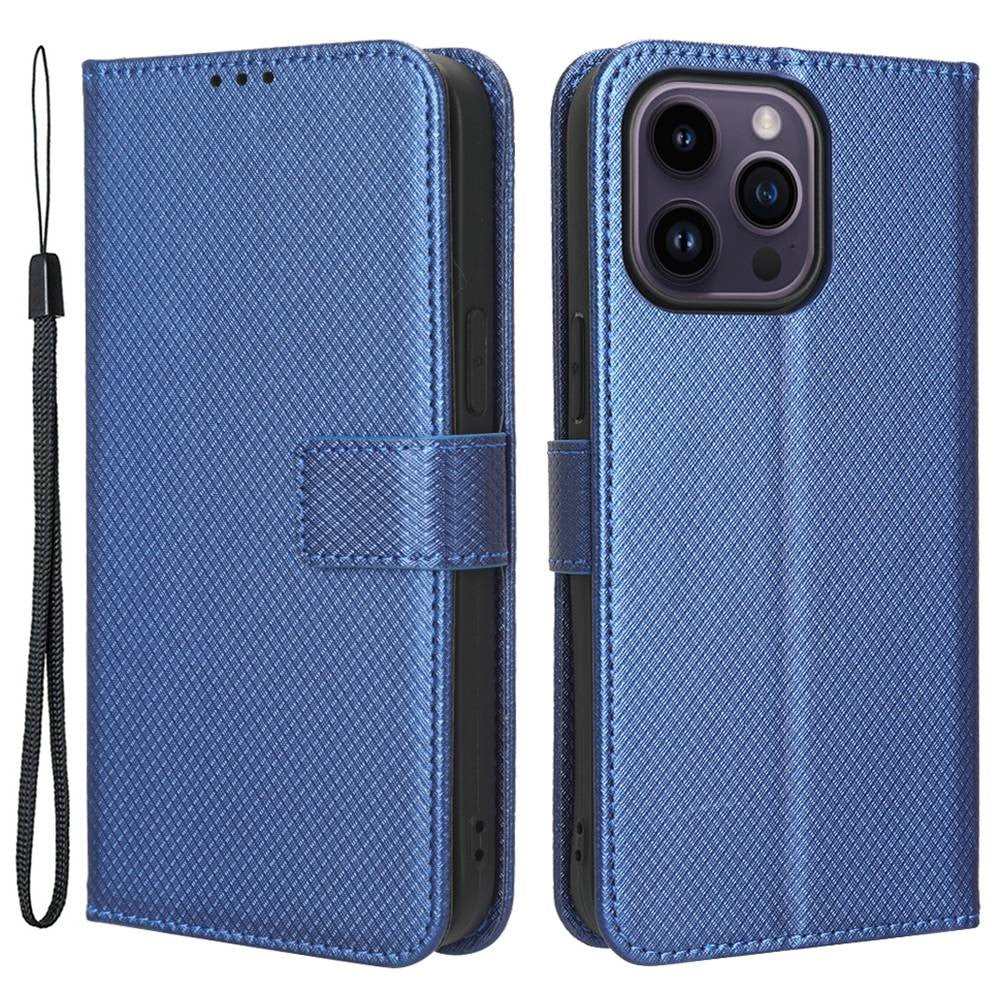 iPhone 14 Pro Læder Wallet Flip Cover Stand Anti scratch Diamond Texture Drop proof – Blå - produktbillede 1